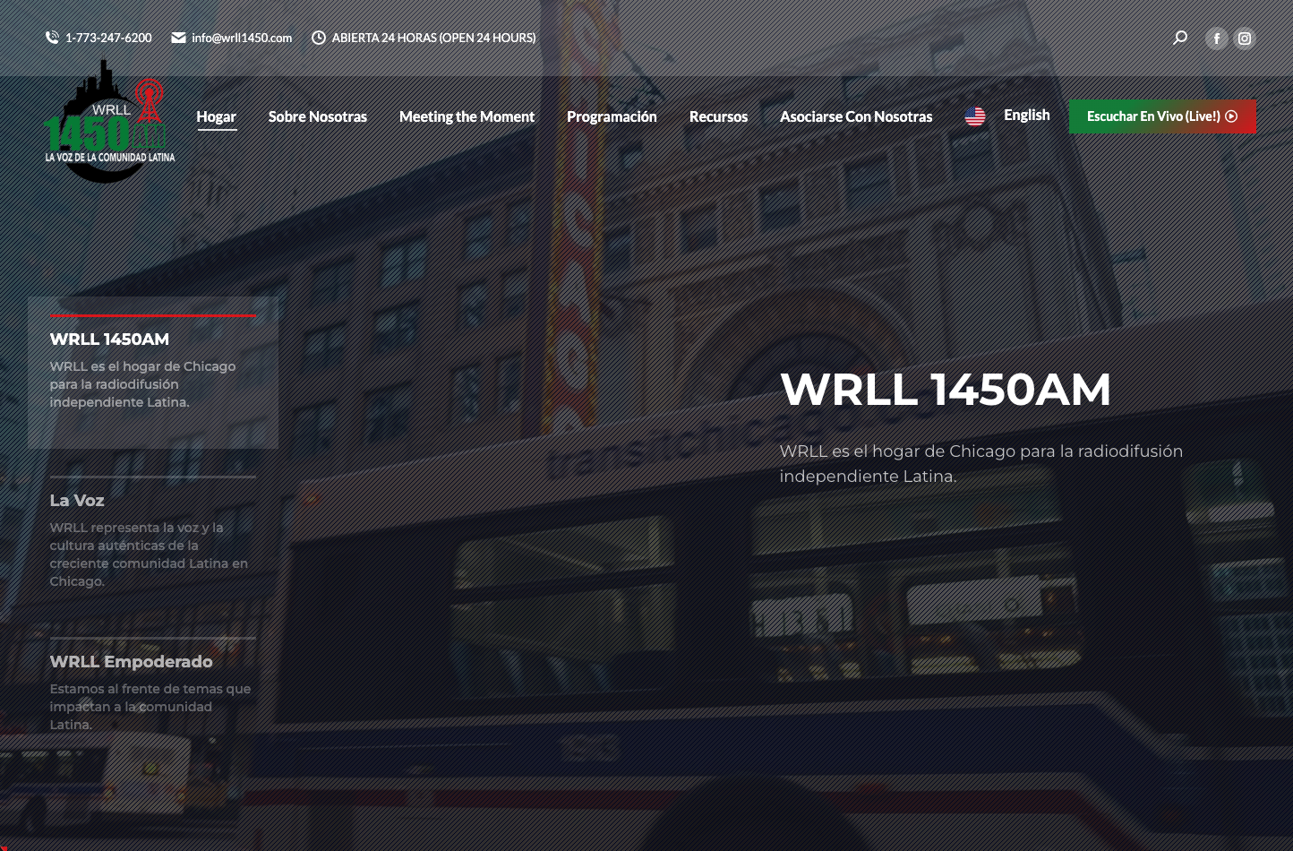 desktop device homepage slider screenshot of WRLL1450 Radio website design
