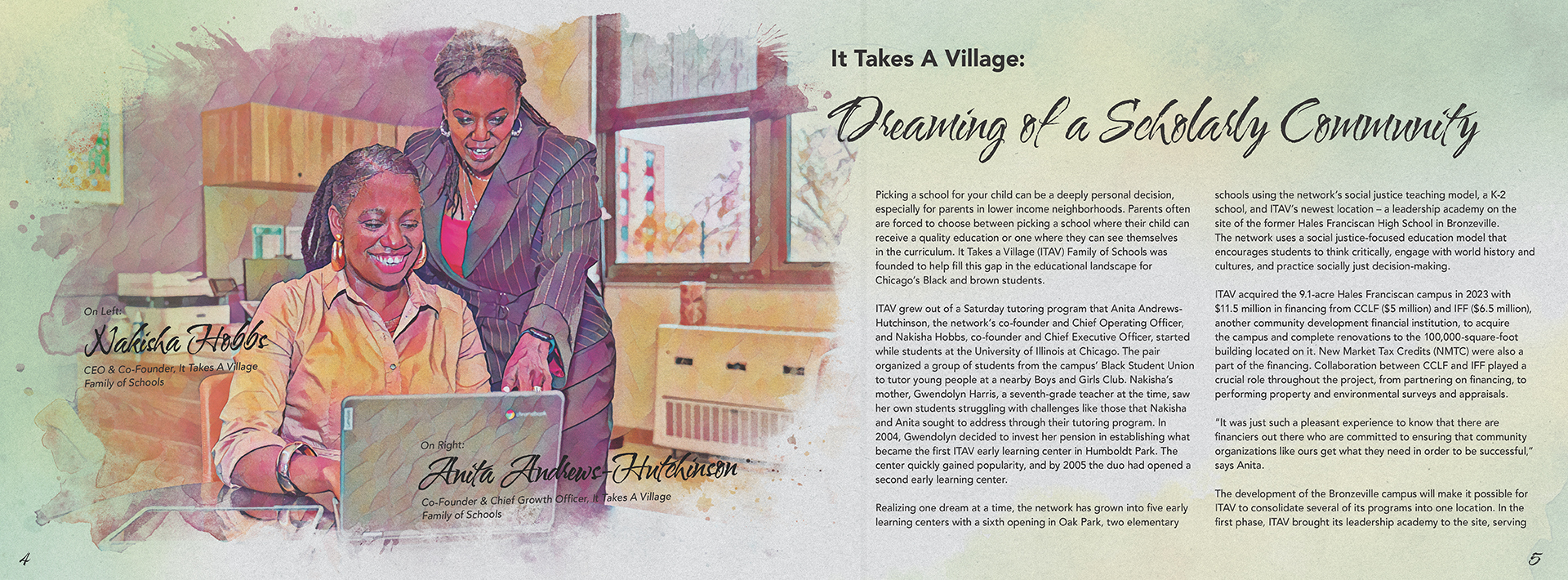 Internal print spread design from the Chicago Community Loan Fund annual report cover design