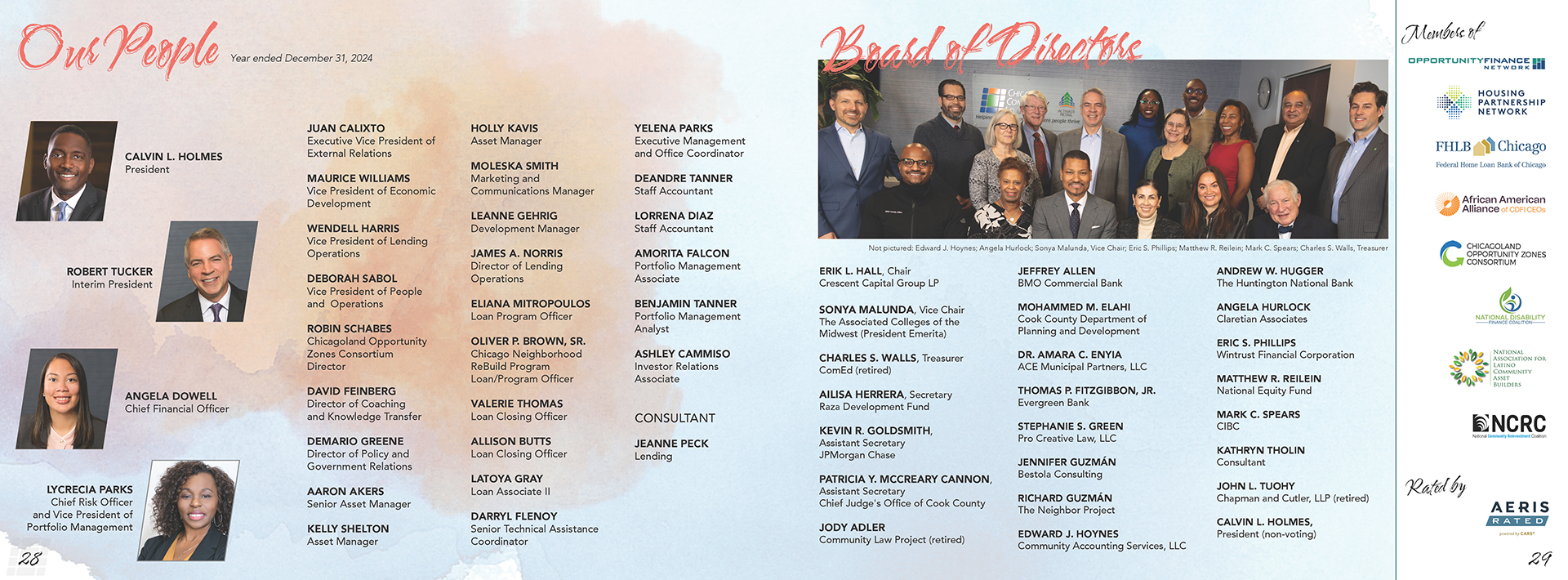 Internal print spread design from the Chicago Community Loan Fund annual report cover design