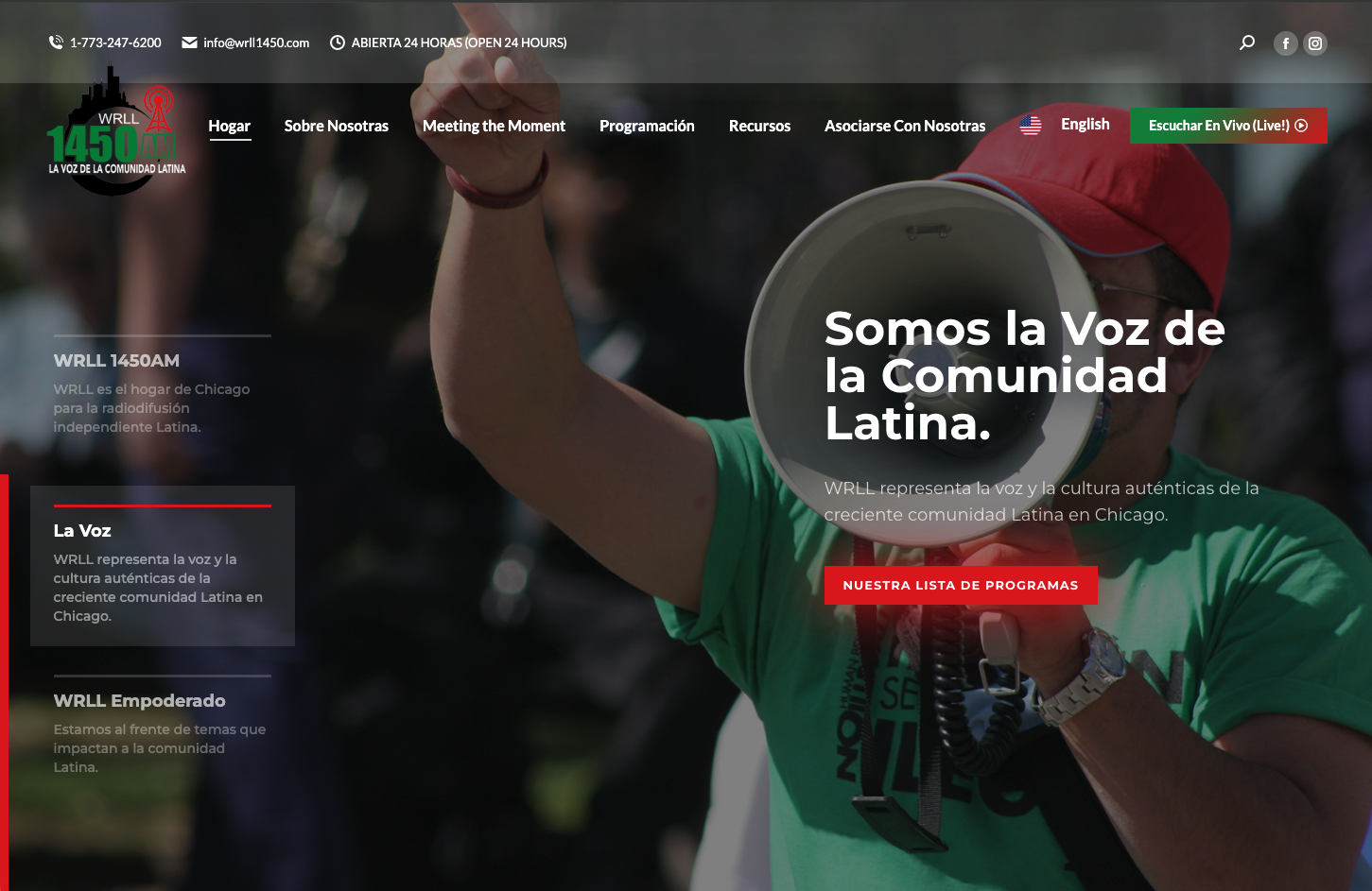 desktop device homepage slider screenshot of WRLL1450 Radio website design