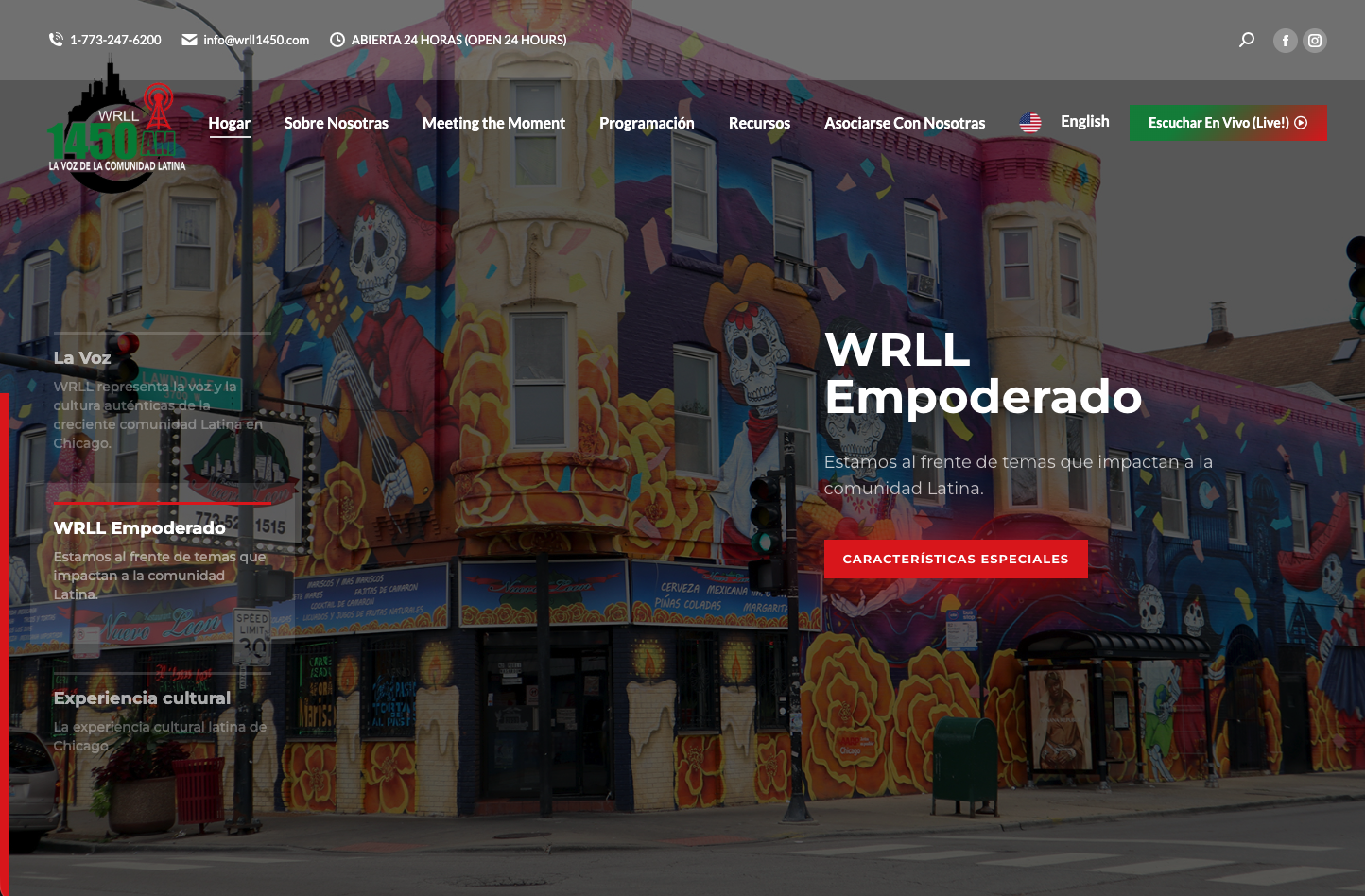 desktop device homepage slider screenshot of WRLL1450 Radio website design