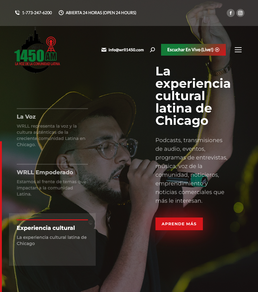 tablet device screenshot of WRLL1450 Radio website design