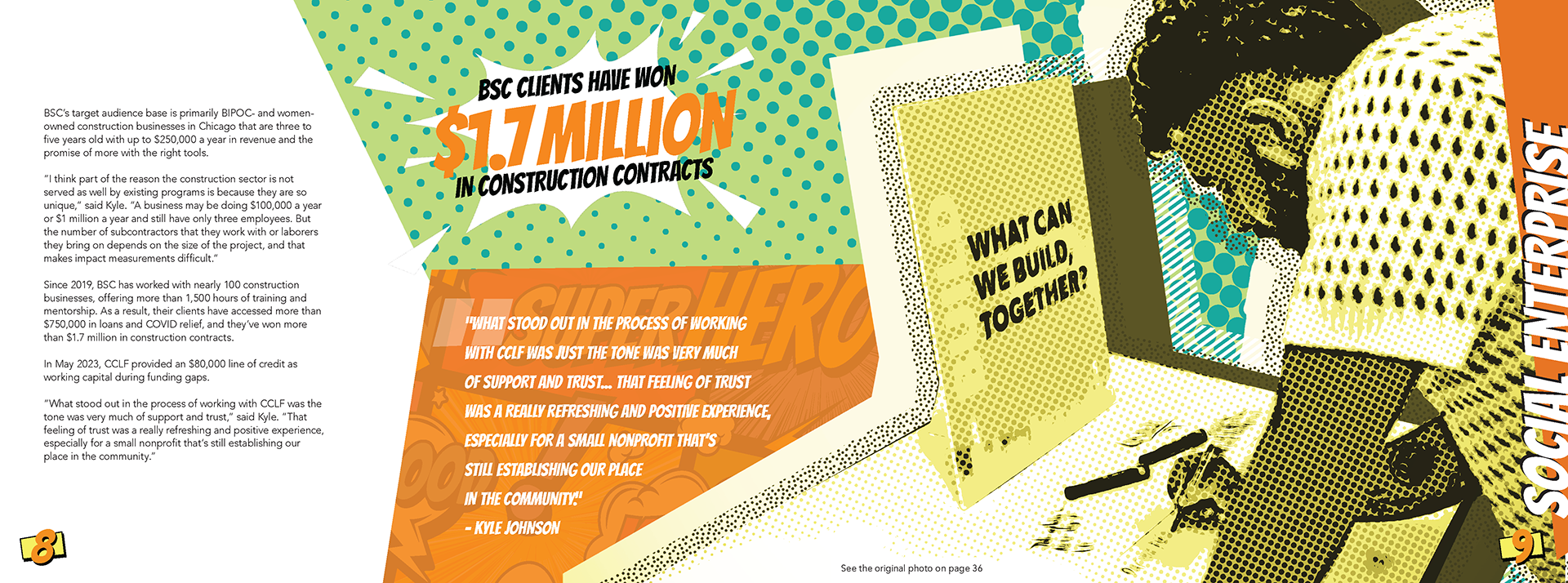 Internal print spread design from the Chicago Community Loan Fund annual report cover design