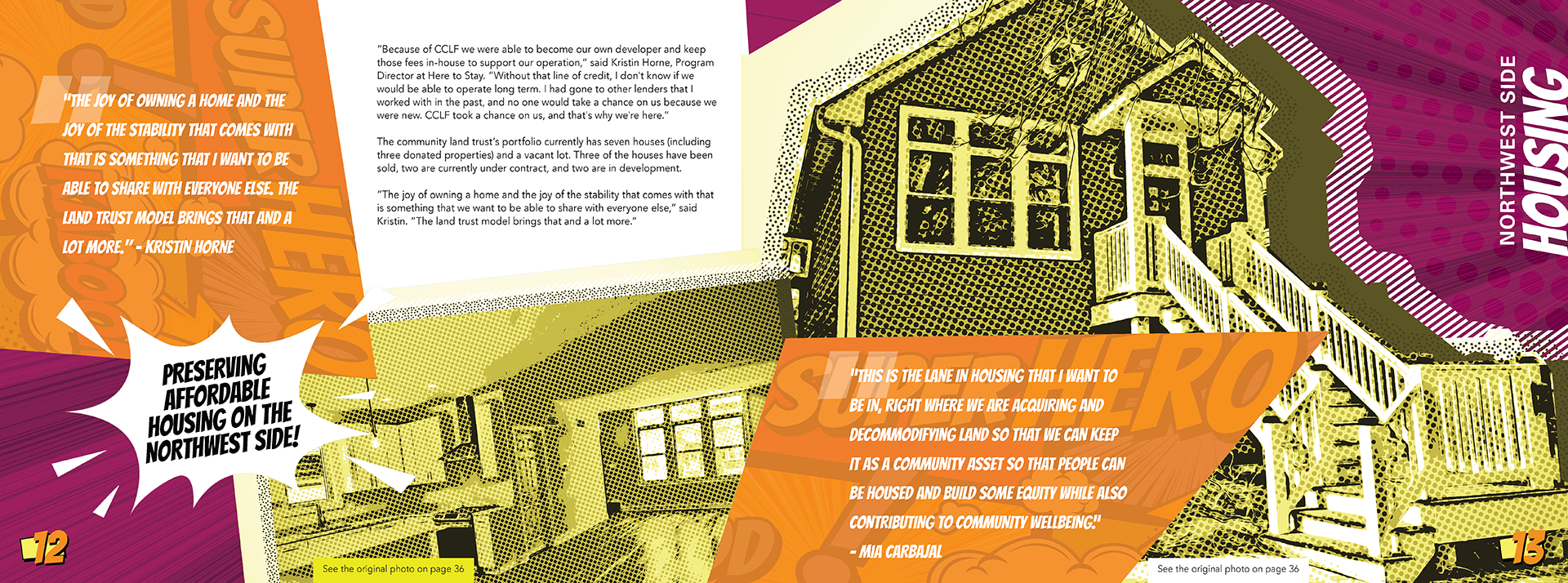 Internal print spread design from the Chicago Community Loan Fund annual report cover design