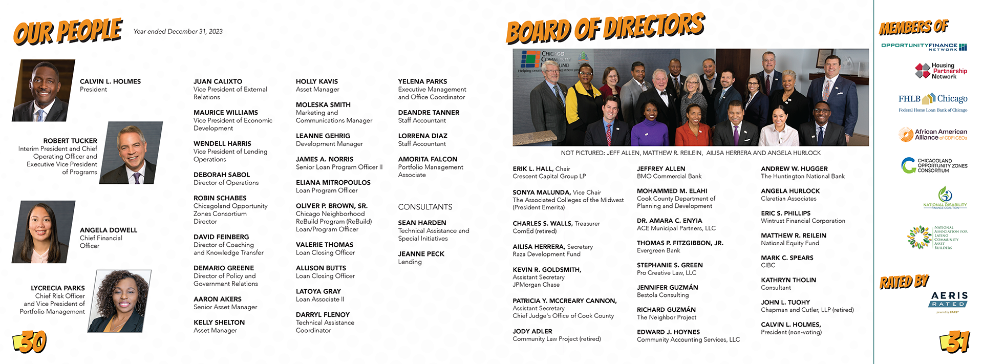 Internal print spread design from the Chicago Community Loan Fund annual report cover design